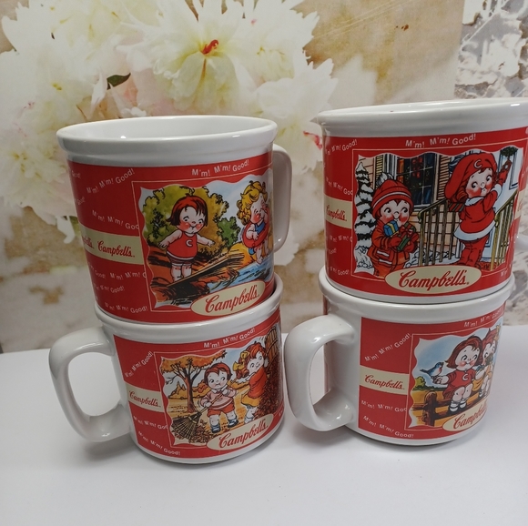 TWO 1998 Campbell's Soup Mugs Cups Bowls Spring/Summer & Fall/Winter Design 10oz
